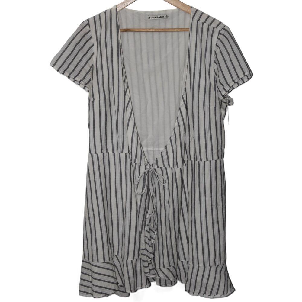 Womens Abercrombie & Fitch White Cotton Striped Short Sleeve Dress Size XL